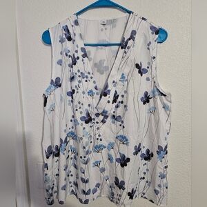Floral Sleeveless Top - Blue and White